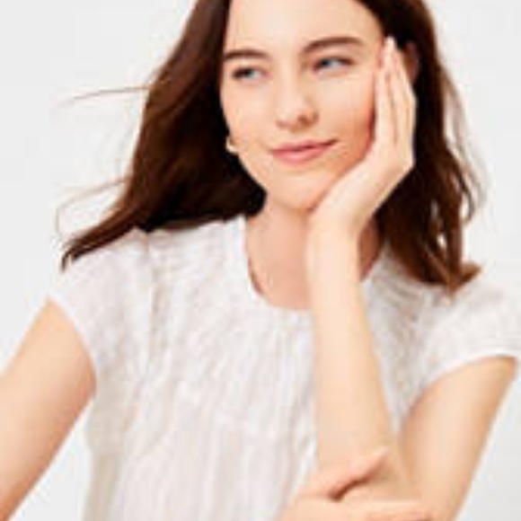 Loft white top with shimmer smock shell. Great shoulder accent ! - Picture 3 of 13